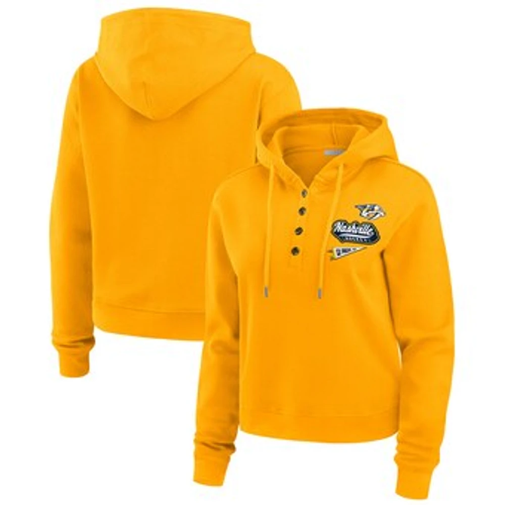 Women's WEAR by Erin Andrews  Gold Nashville Predators Waffle-Knit Pullover Hoodie