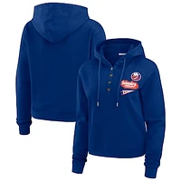 Women's WEAR by Erin Andrews  Royal New York Islanders Waffle-Knit Pullover Hoodie