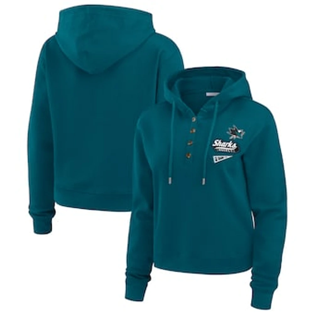 Women's WEAR by Erin Andrews  Teal San Jose Sharks Waffle-Knit Pullover Hoodie