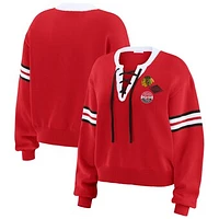 Women's WEAR by Erin Andrews  Red Chicago Blackhawks Cropped Lace-Up Sweater