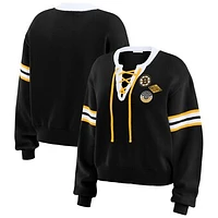 Women's WEAR by Erin Andrews  Black Boston Bruins Cropped Lace-Up Sweater