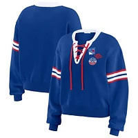 Women's WEAR by Erin Andrews  Blue New York Rangers Cropped Lace-Up Sweater