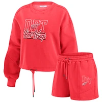 Women's WEAR by Erin Andrews Red Detroit Wings Washed Fleece Sweatshirt & Shorts Lounge Set