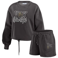 Women's WEAR by Erin Andrews Black Vegas Golden Knights Washed Fleece Sweatshirt & Shorts Lounge Set