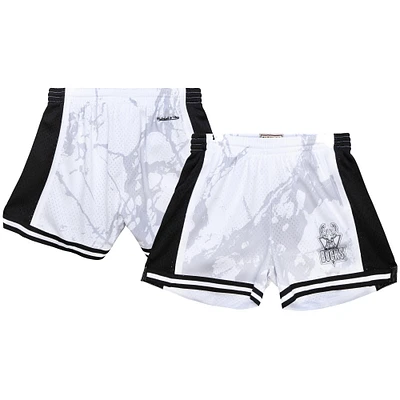 Women's Mitchell & Ness  White Milwaukee Bucks Hardwood Classics Marble Shorts