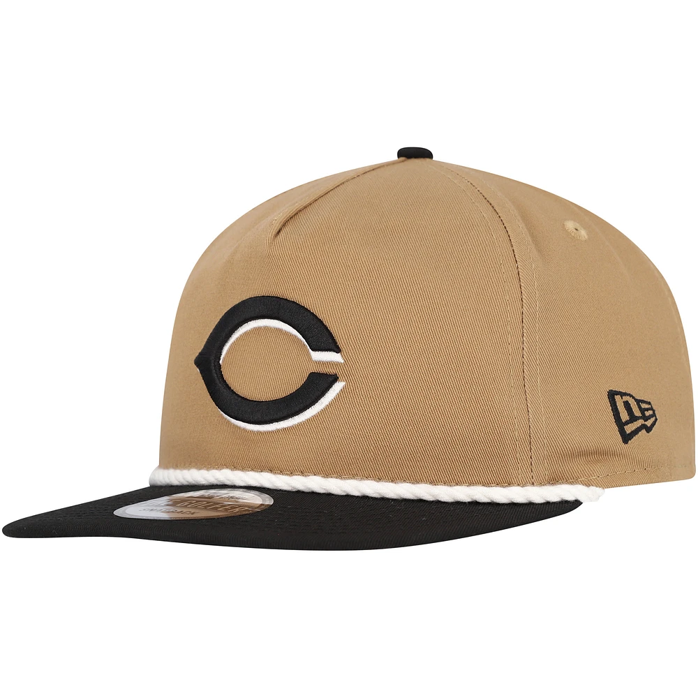 Men's New Era Khaki/Black Cincinnati Reds Golfer Snapback Hat