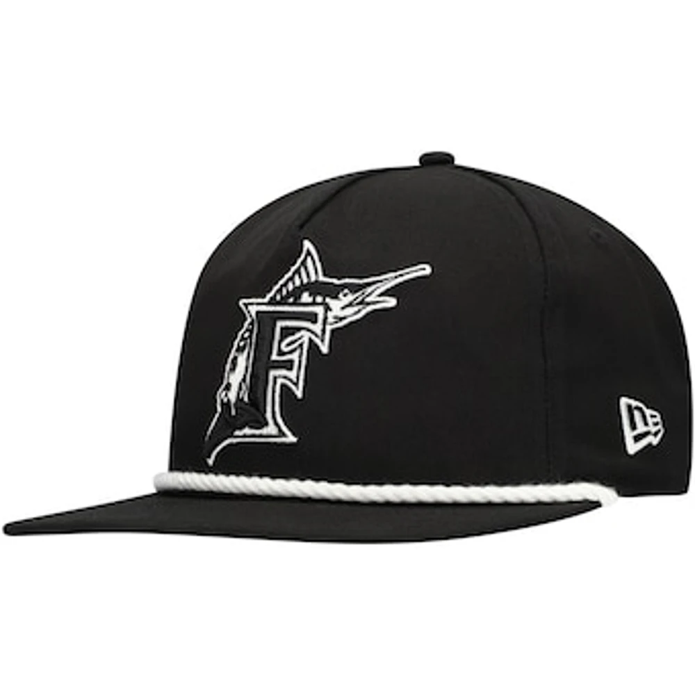 Men's New Era Black Florida Marlins Golfer Snapback Hat