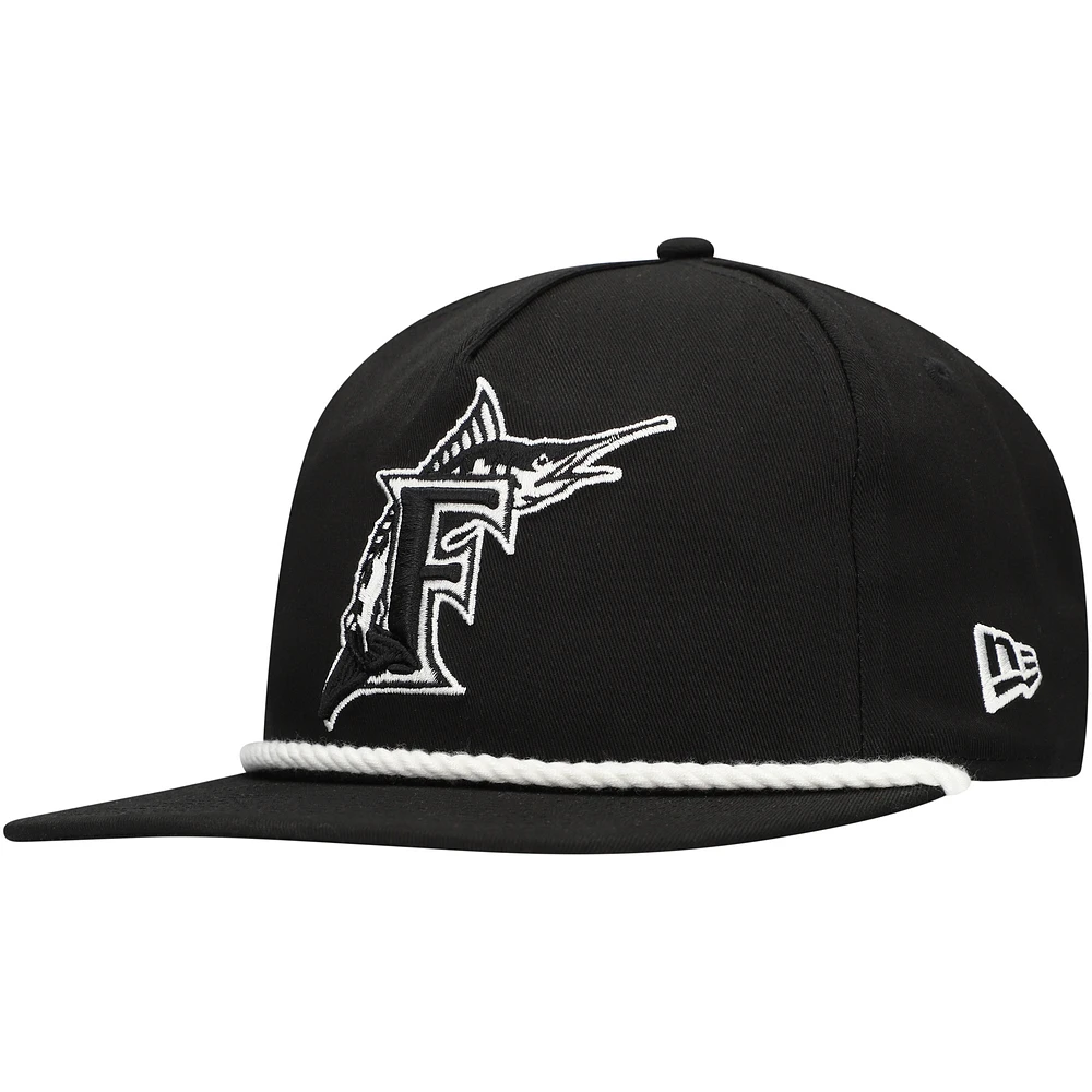 Men's New Era Black Florida Marlins Golfer Snapback Hat