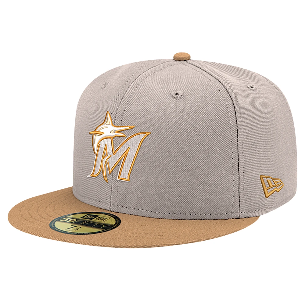 Men's New Era Khaki Miami Marlins Stone Panama 59FIFTY Fitted Hat