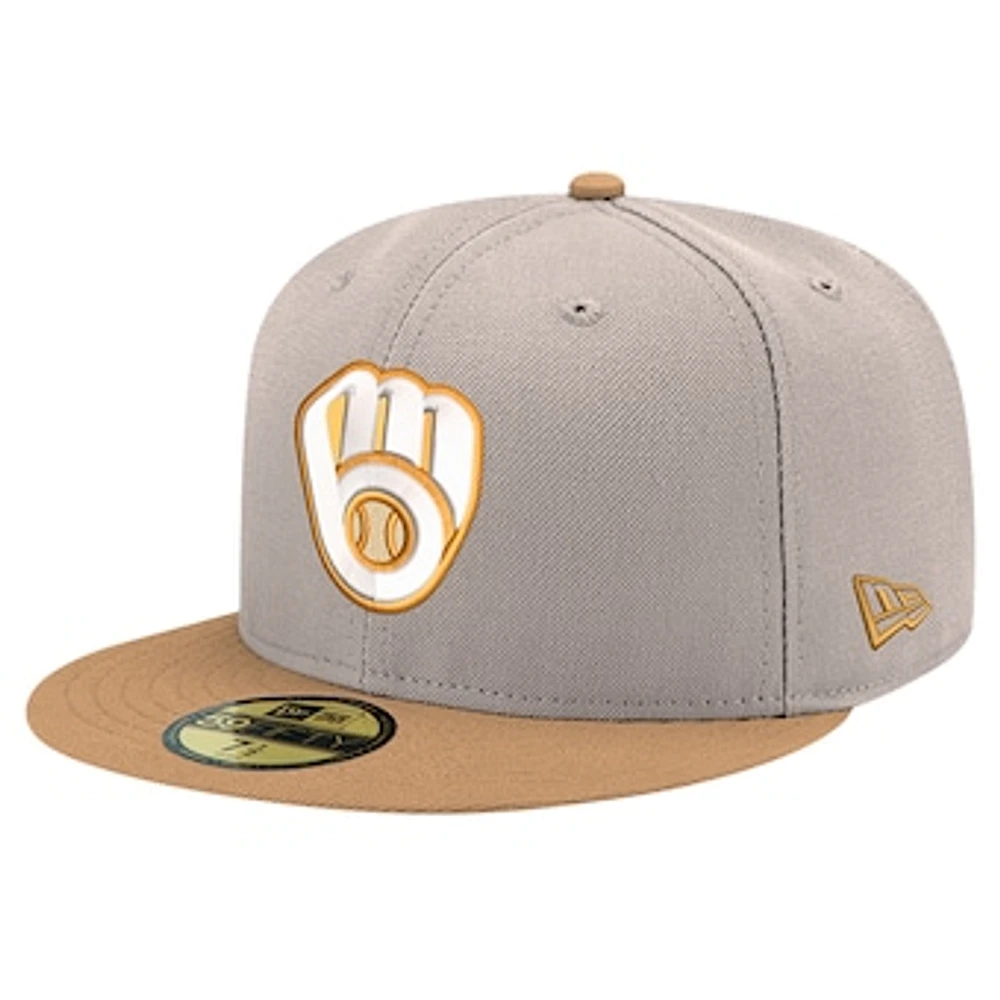 Men's New Era Khaki Milwaukee Brewers Stone Panama 59FIFTY Fitted Hat