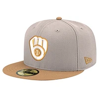 Men's New Era Khaki Milwaukee Brewers Stone Panama 59FIFTY Fitted Hat