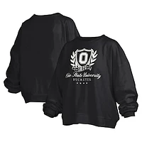 Women's Pressbox Black Ohio State Buckeyes Big Aug Script Janice Oversized Pullover Sweatshirt