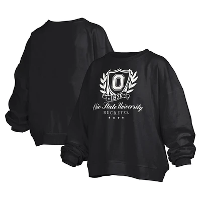 Women's Pressbox Black Ohio State Buckeyes Big Aug Script Janice Oversized Pullover Sweatshirt