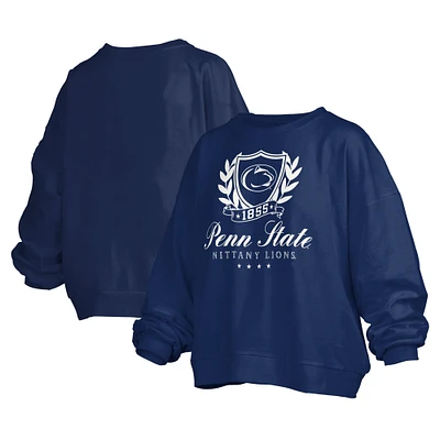 Women's Pressbox Navy Penn State Nittany Lions Big Aug Script Janice Oversized Pullover Sweatshirt