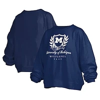 Women's Pressbox Navy Michigan Wolverines Big Aug Script Janice Oversized Pullover Sweatshirt