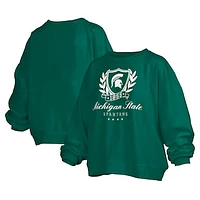 Women's Pressbox Green Michigan State Spartans Big Aug Script Janice Oversized Pullover Sweatshirt