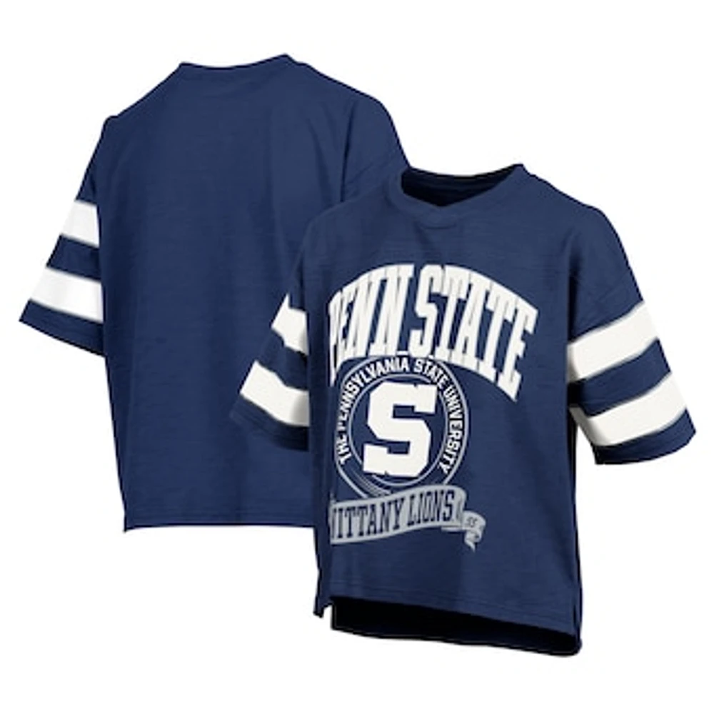 Women's Pressbox Navy Penn State Nittany Lions Emily Sleeve Stripe Slub T-Shirt