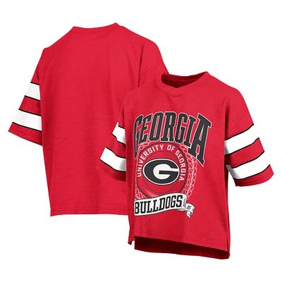 Women's Pressbox Red Georgia Bulldogs Emily Sleeve Stripe Slub T-Shirt