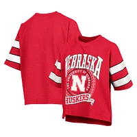 Women's Pressbox Scarlet Nebraska Huskers Emily Sleeve Stripe Slub T-Shirt