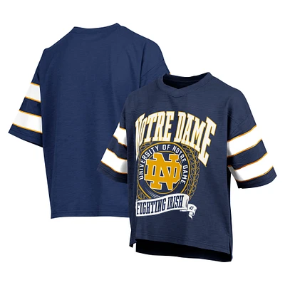 Women's Pressbox Navy Notre Dame Fighting Irish Emily Sleeve Stripe Slub T-Shirt