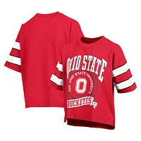 Women's Pressbox Red Ohio State Buckeyes Emily Sleeve Stripe Slub T-Shirt