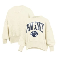 Women's Pressbox  Ivory Penn State Nittany Lions Oversized Waist-Length Crewneck Sweatshirt