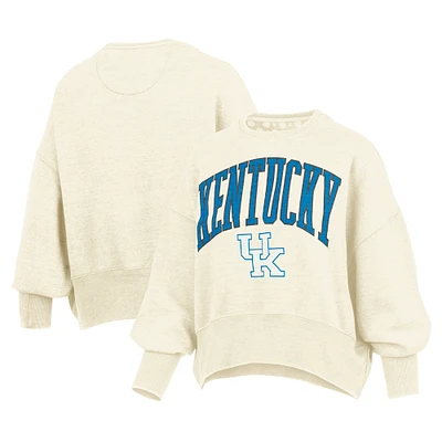 Women's Pressbox  Ivory Kentucky Wildcats Oversized Waist-Length Crewneck Sweatshirt