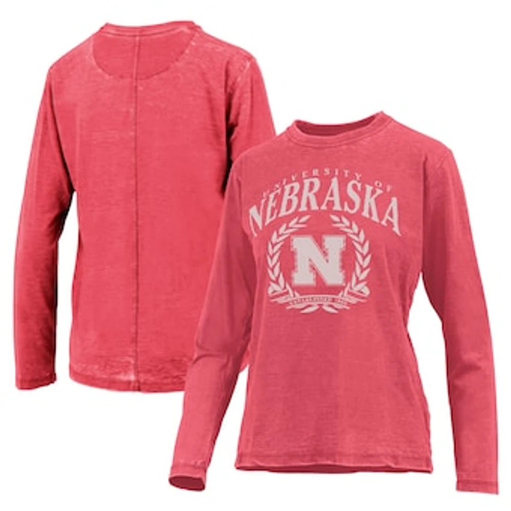 Women's Pressbox Scarlet Nebraska Huskers Chandler Olive Leaf Arch Long Sleeve T-Shirt