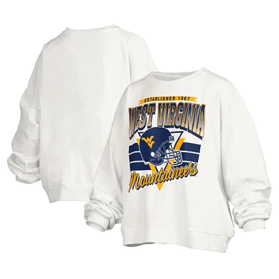 Women's Pressbox White West Virginia Mountaineers Janice Retro Logo Oversized Pullover Sweatshirt