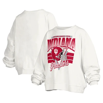 Women's Pressbox White Indiana Hoosiers Janice Retro Logo Oversized Pullover Sweatshirt