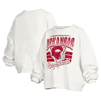 Women's Pressbox White Arkansas Razorbacks Janice Retro Logo Oversized Pullover Sweatshirt