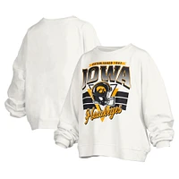 Women's Pressbox White Iowa Hawkeyes Janice Retro Logo Oversized Pullover Sweatshirt