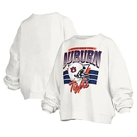 Women's Pressbox White Auburn Tigers Janice Retro Logo Oversized Pullover Sweatshirt