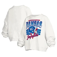 Women's Pressbox White Kansas Jayhawks Janice Retro Logo Oversized Pullover Sweatshirt