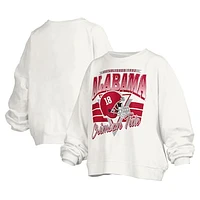 Women's Pressbox White Alabama Crimson Tide Janice Retro Logo Oversized Pullover Sweatshirt