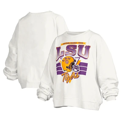 Women's Pressbox White LSU Tigers Janice Retro Logo Oversized Pullover Sweatshirt