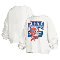 Women's Pressbox White Florida Gators Janice Retro Logo Oversized Pullover Sweatshirt