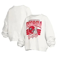 Women's Pressbox White Georgia Bulldogs Janice Retro Logo Oversized Pullover Sweatshirt