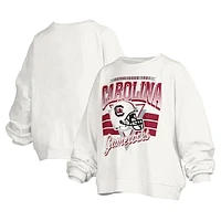 Women's Pressbox White South Carolina Gamecocks Janice Retro Logo Oversized Pullover Sweatshirt