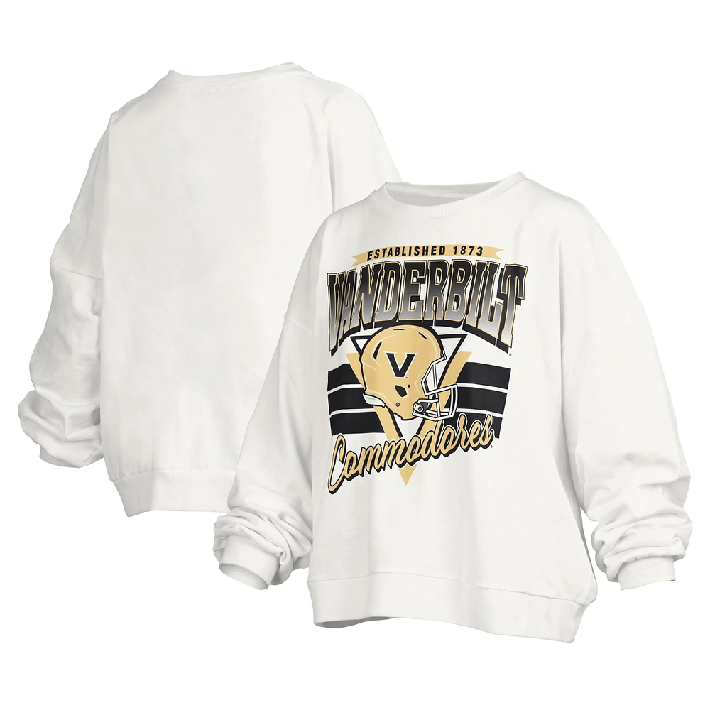 Women's Pressbox White Vanderbilt Commodores Janice Retro Logo Oversized Pullover Sweatshirt