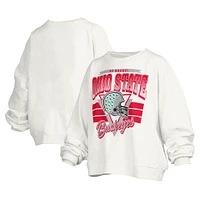 Women's Pressbox White Ohio State Buckeyes Janice Retro Logo Oversized Pullover Sweatshirt