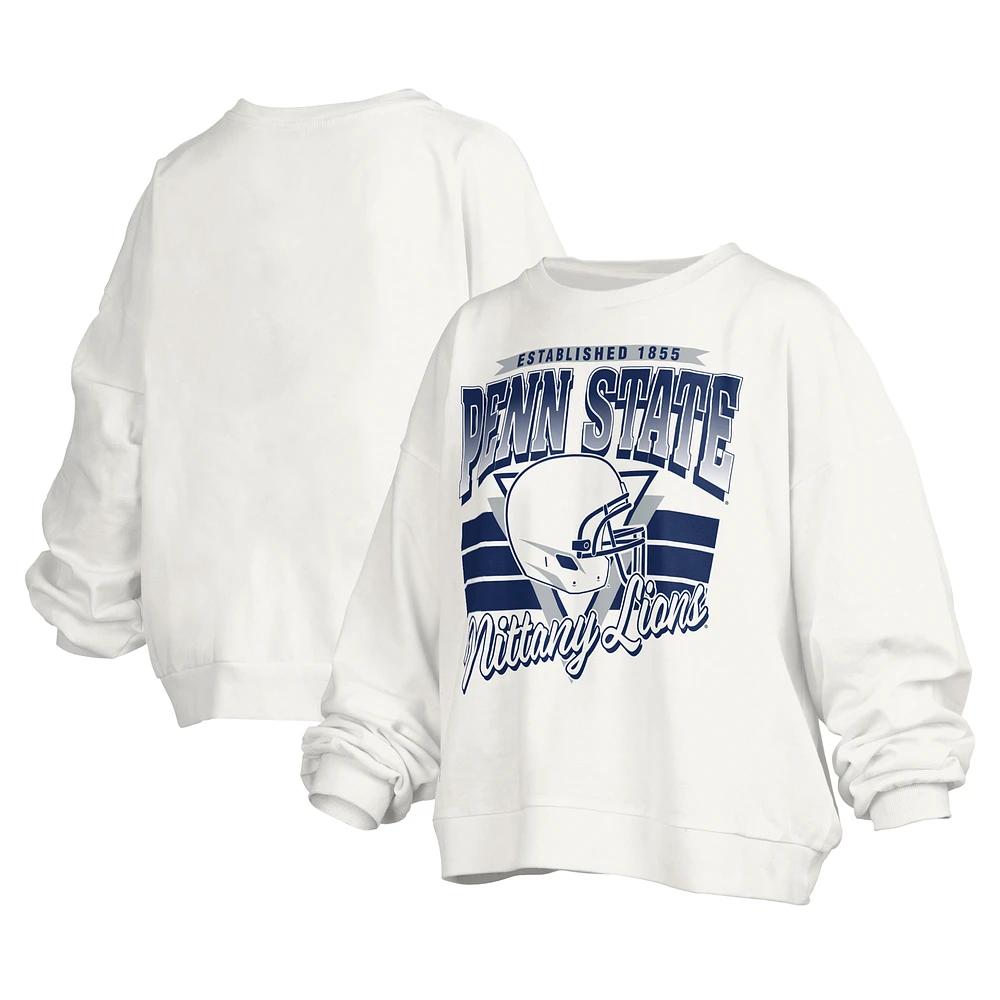 Women's Pressbox White Penn State Nittany Lions Janice Retro Logo Oversized Pullover Sweatshirt