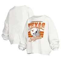 Women's Pressbox White Texas Longhorns Janice Retro Logo Oversized Pullover Sweatshirt