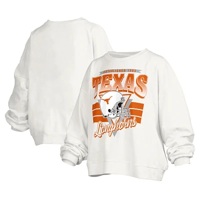 Women's Pressbox White Texas Longhorns Janice Retro Logo Oversized Pullover Sweatshirt