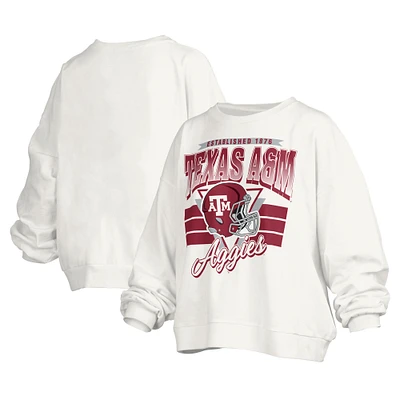 Women's Pressbox White Texas A&M Aggies Janice Retro Logo Oversized Pullover Sweatshirt