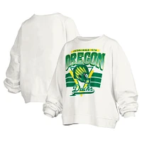 Women's Pressbox White Oregon Ducks Janice Retro Logo Oversized Pullover Sweatshirt