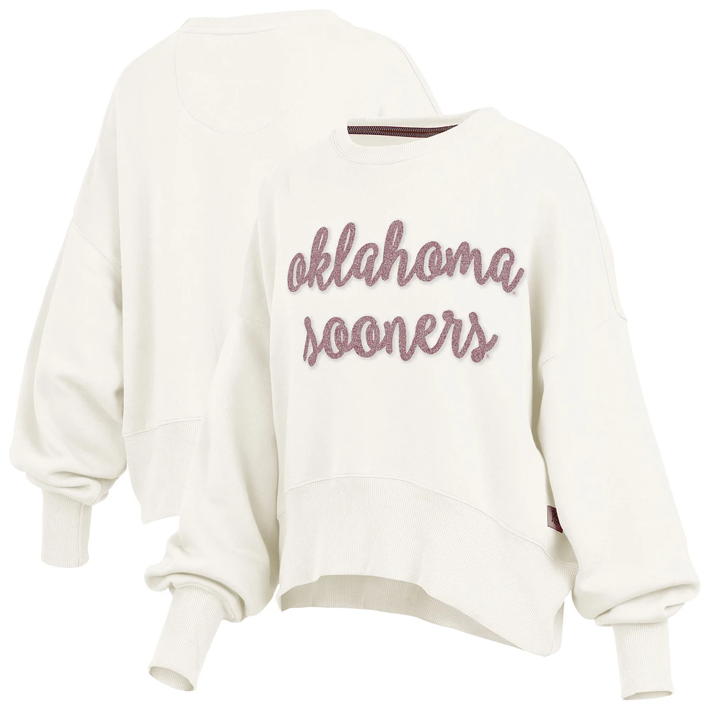 Women's Pressbox Cream Oklahoma Sooners Chelsea Oversized Pullover Sweatshirt