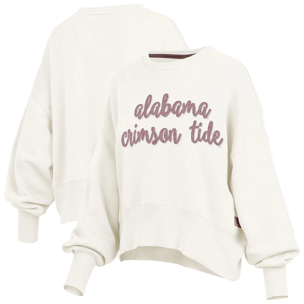 Women's Pressbox Cream Alabama Crimson Tide Chelsea Oversized Pullover Sweatshirt