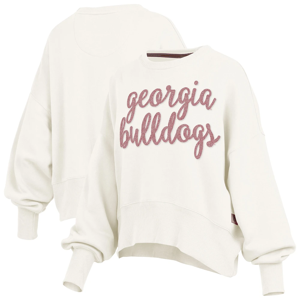 Women's Pressbox Cream Georgia Bulldogs Chelsea Oversized Pullover Sweatshirt