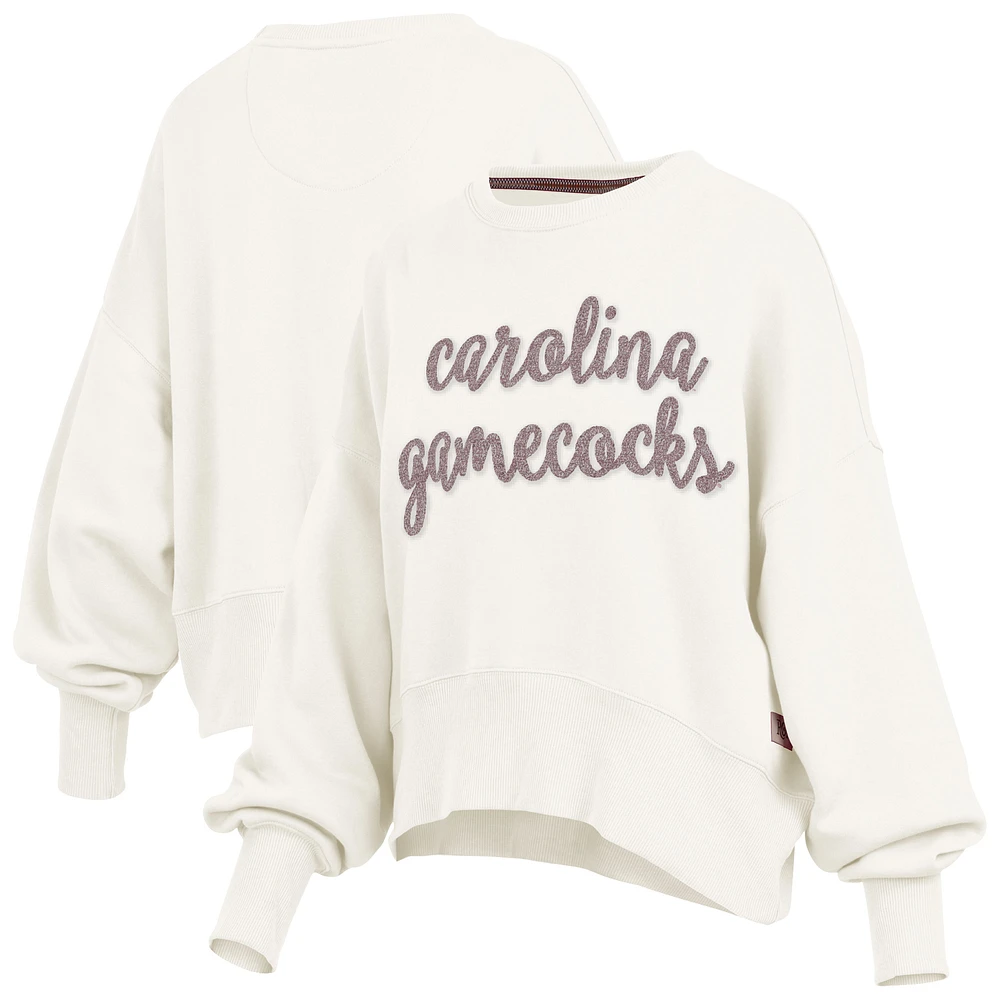 Women's Pressbox Cream South Carolina Gamecocks Chelsea Oversized Pullover Sweatshirt